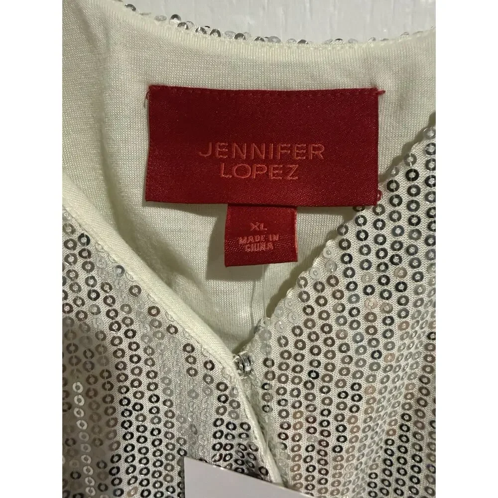 NWT Jennifer Lopez XLarge Sequin Cream/Silver Wrap Bodysuit Shirt